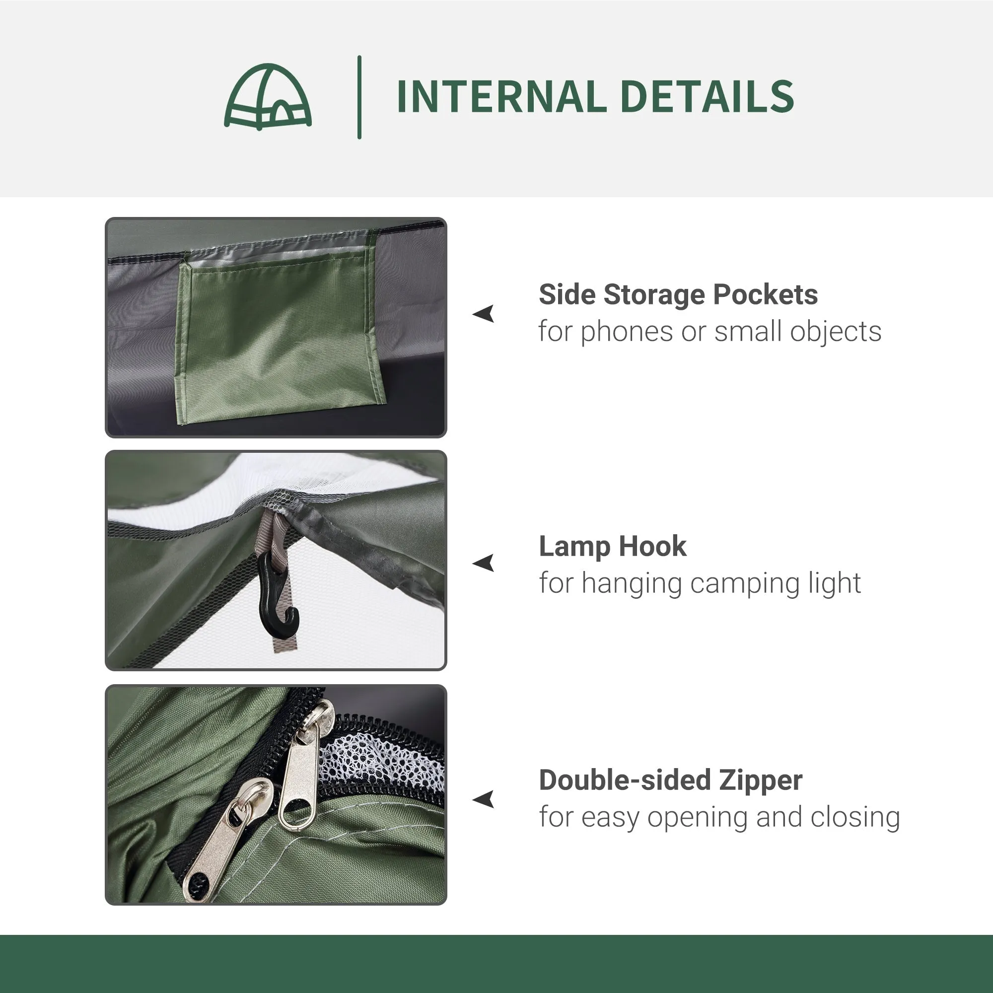 2 Person Camping Tent Camouflage Tent with Zipped Doors Storage Pocket Portable Handy Bag Dark Green