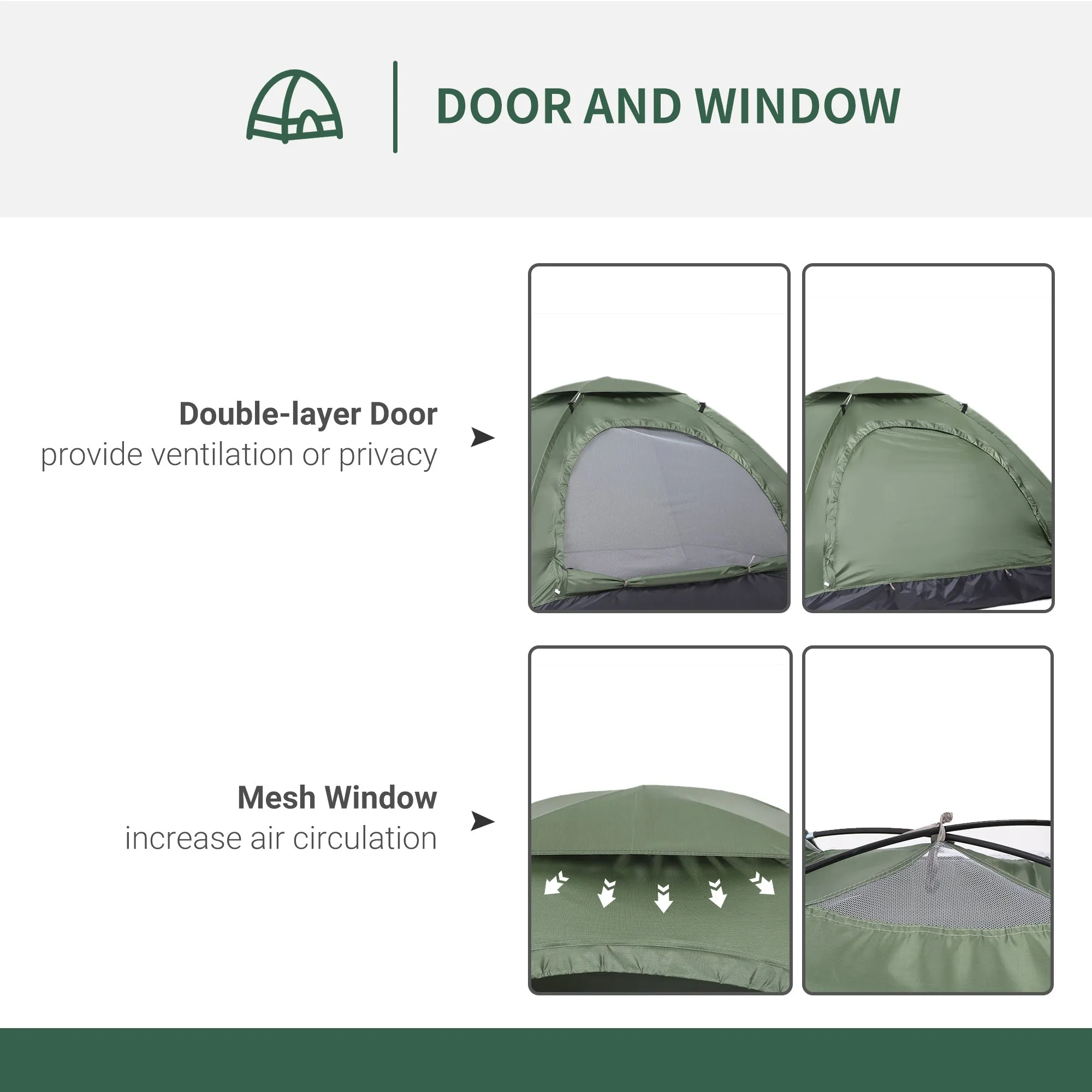 2 Person Camping Tent Camouflage Tent with Zipped Doors Storage Pocket Portable Handy Bag Dark Green