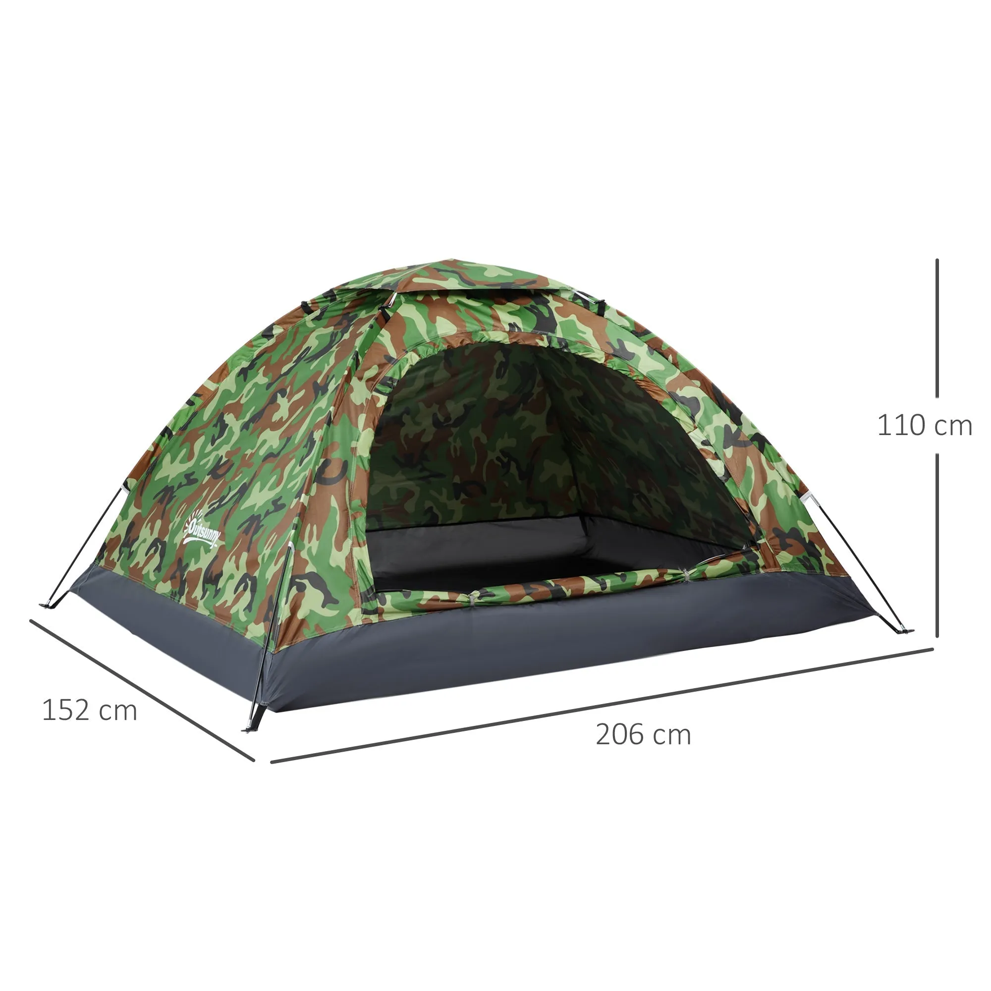 2 Person Camping Tent Camouflage Tent with Zipped Doors Storage Pocket Portable Handy Bag Multicoloured