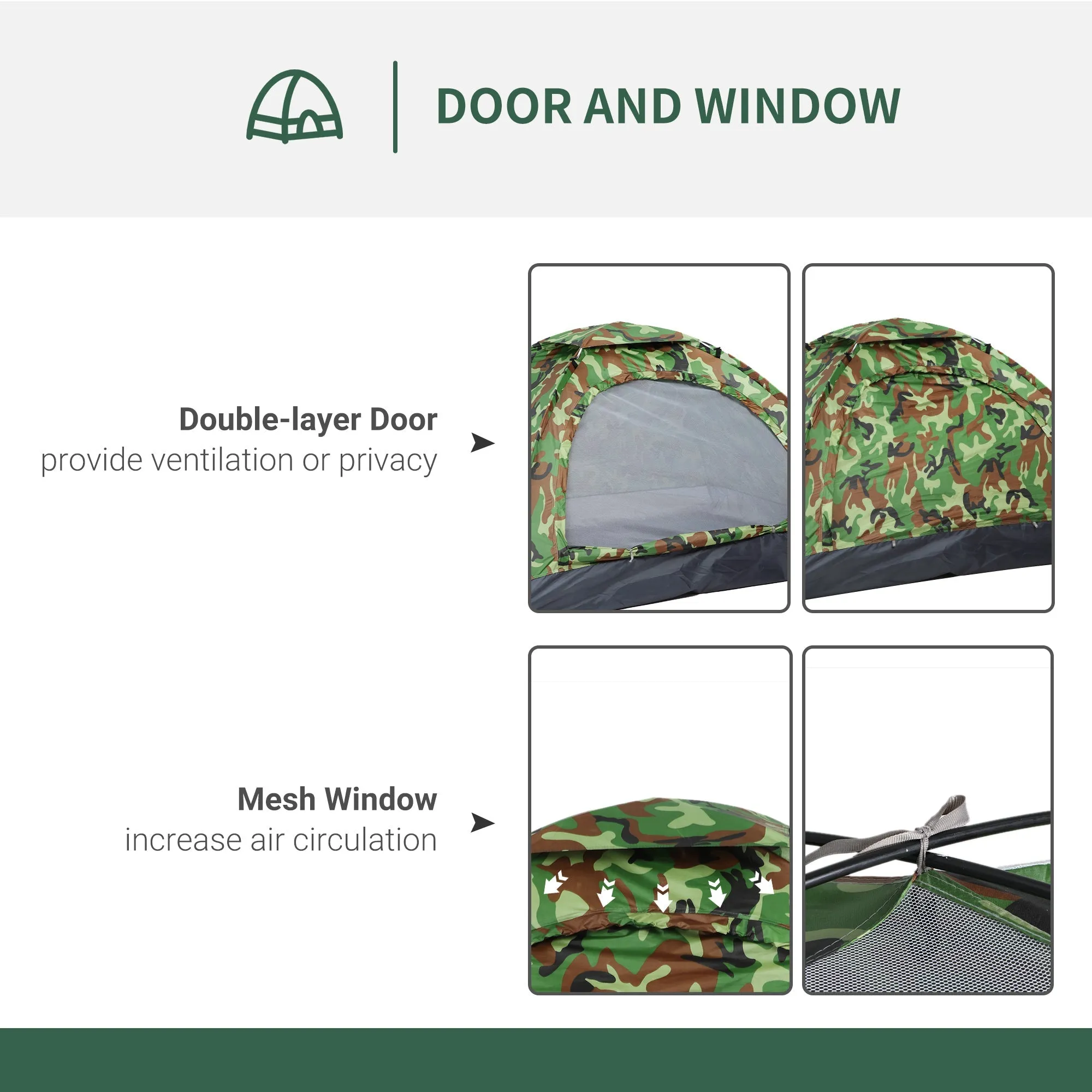 2 Person Camping Tent Camouflage Tent with Zipped Doors Storage Pocket Portable Handy Bag Multicoloured