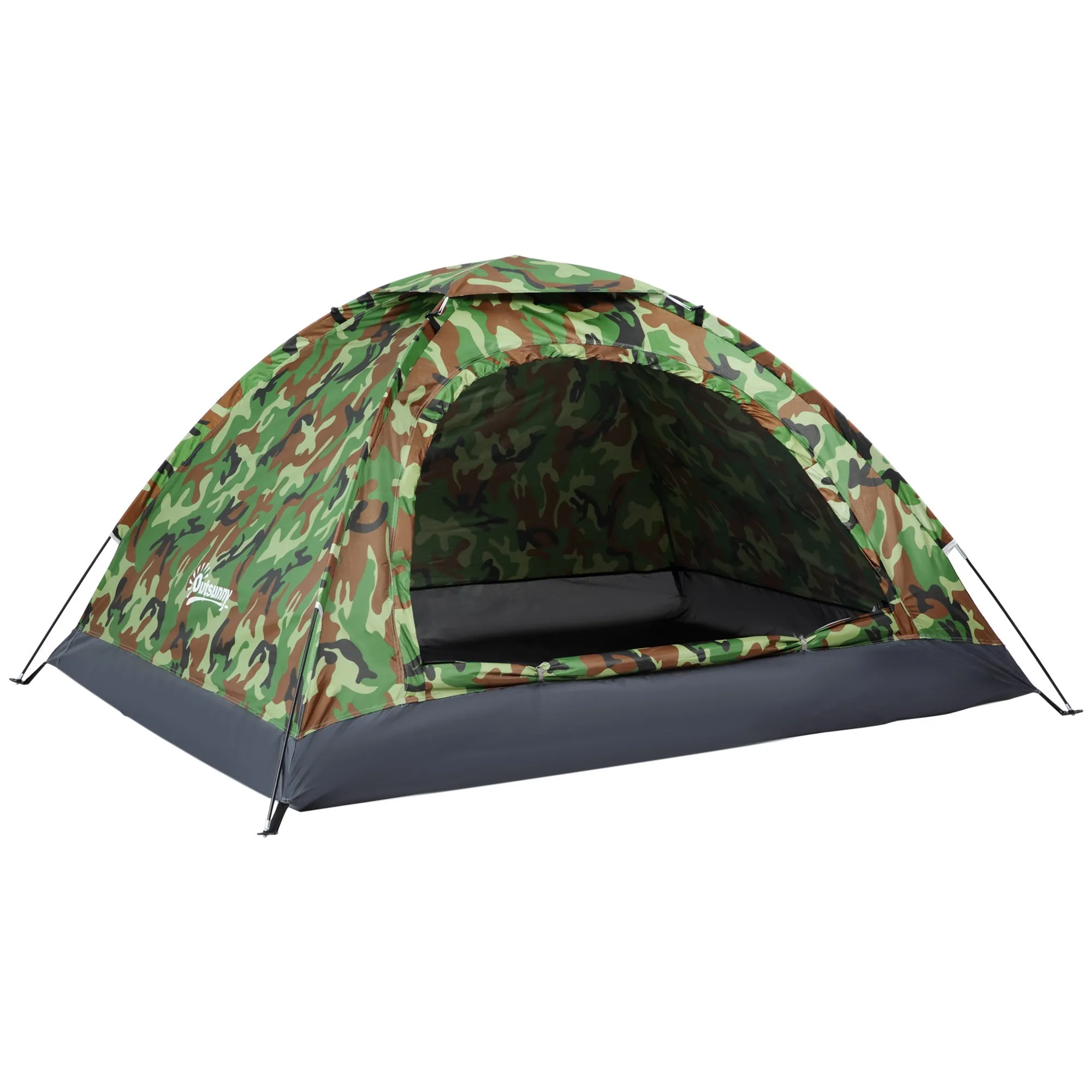 2 Person Camping Tent Camouflage Tent with Zipped Doors Storage Pocket Portable Handy Bag Multicoloured