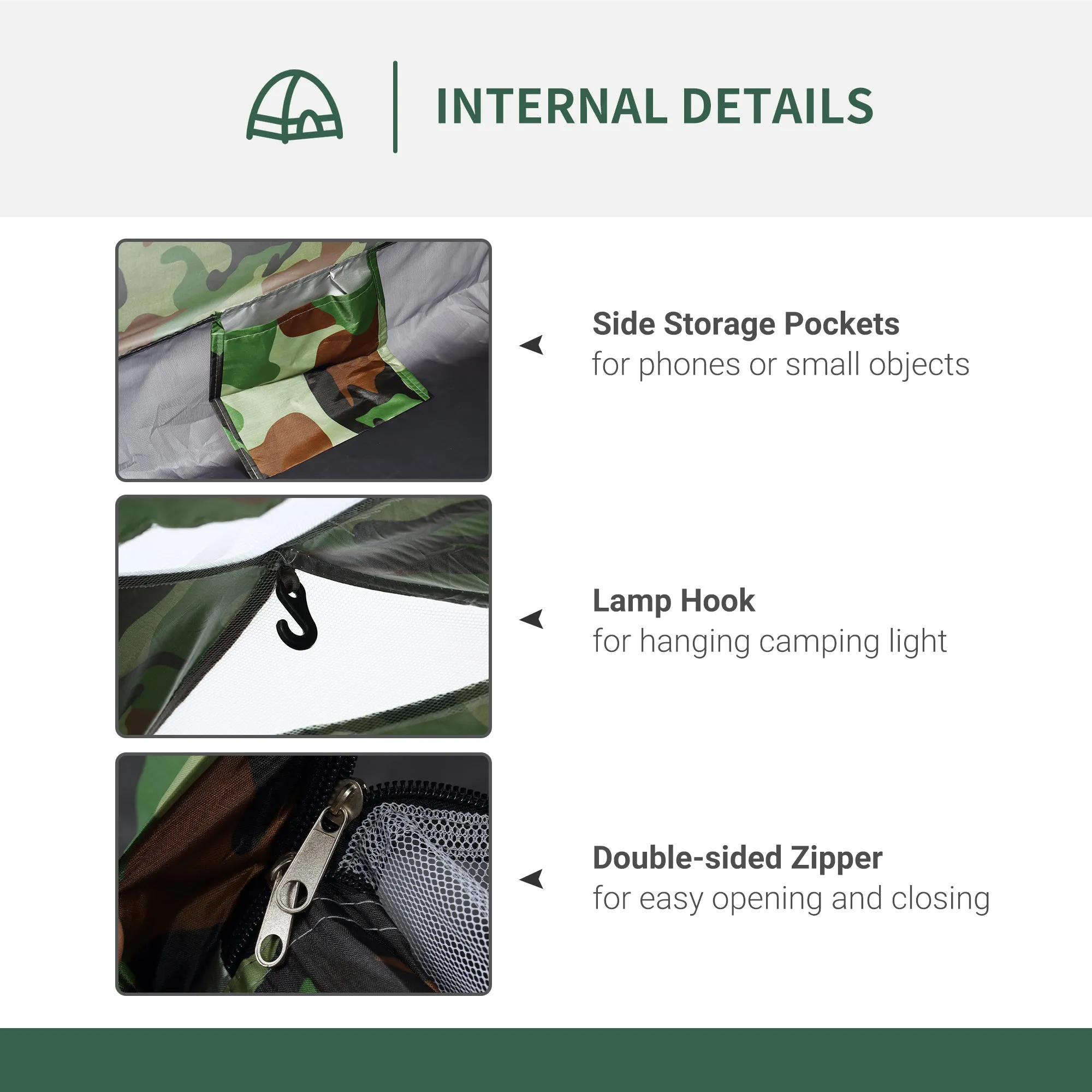 2 Person Camping Tent Camouflage Tent with Zipped Doors Storage Pocket Portable Handy Bag Multicoloured