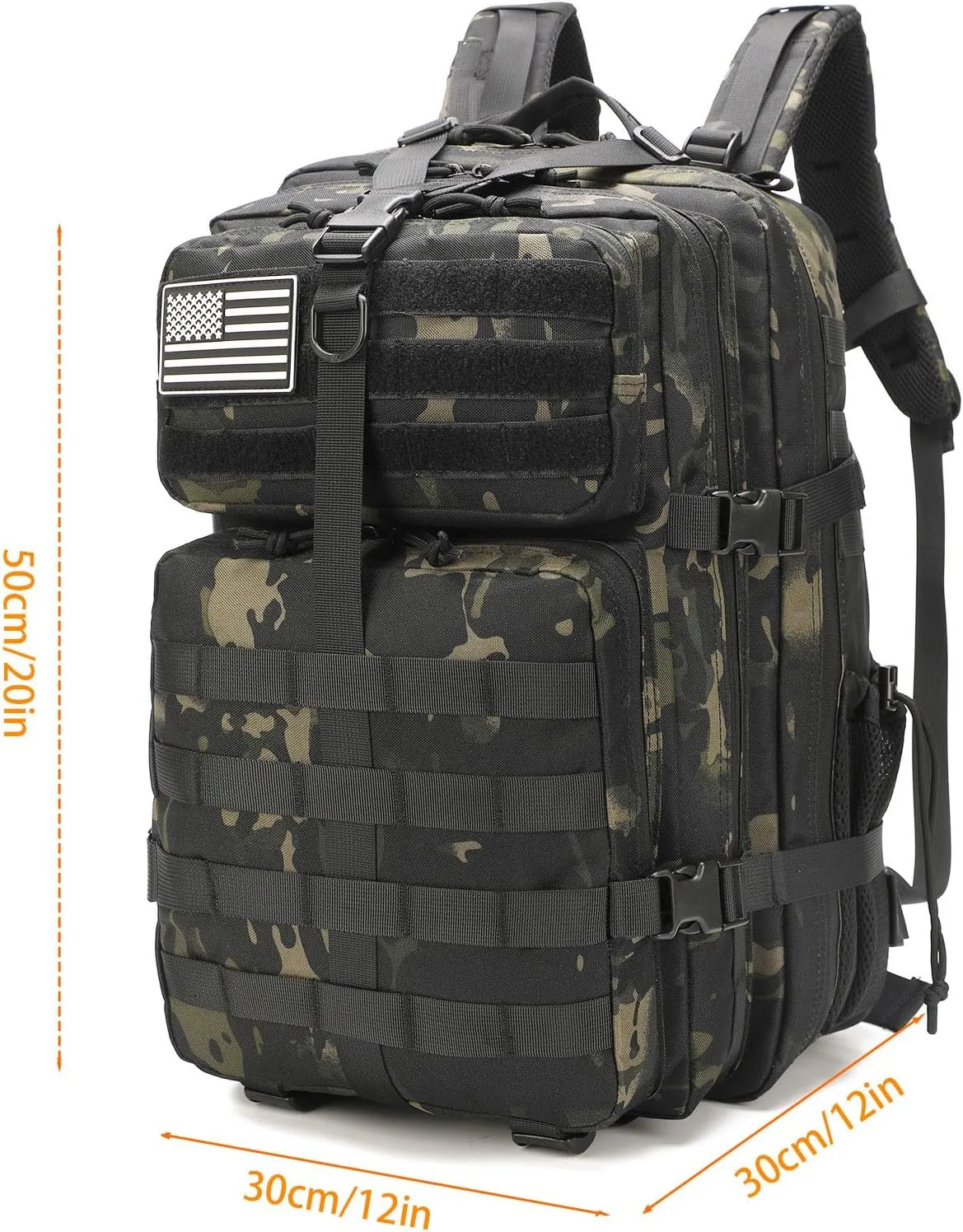 45L Military Backpack for Men Gun Backpack for Handguns, Tactical Backpack with Holster Assault Pack Army Molle Backpack 3-Day Pack Bug Out Bag Hiking Rucksack with Bottle Holder (Black CP)