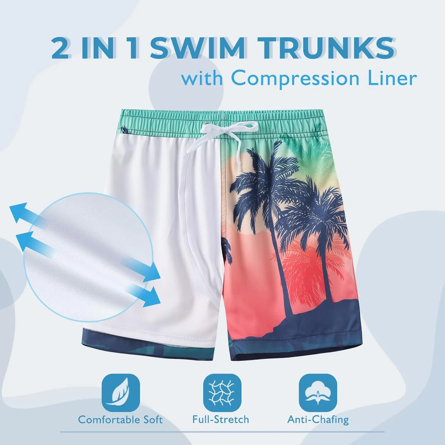 Aisyee Boys Swim Trunks with Compression Liner Swim Shorts Boys Boards Shorts with Boxer Brief Liner 7-16 Years