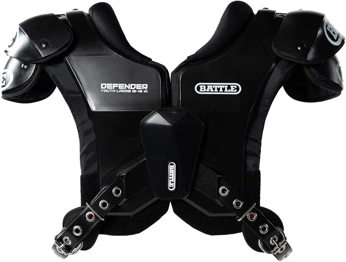 Battle Sports Defender Football Shoulder Pads with Aerospace Grade Materials, Ventilation System, Removable Sternum Protector, Foam Neck Roll