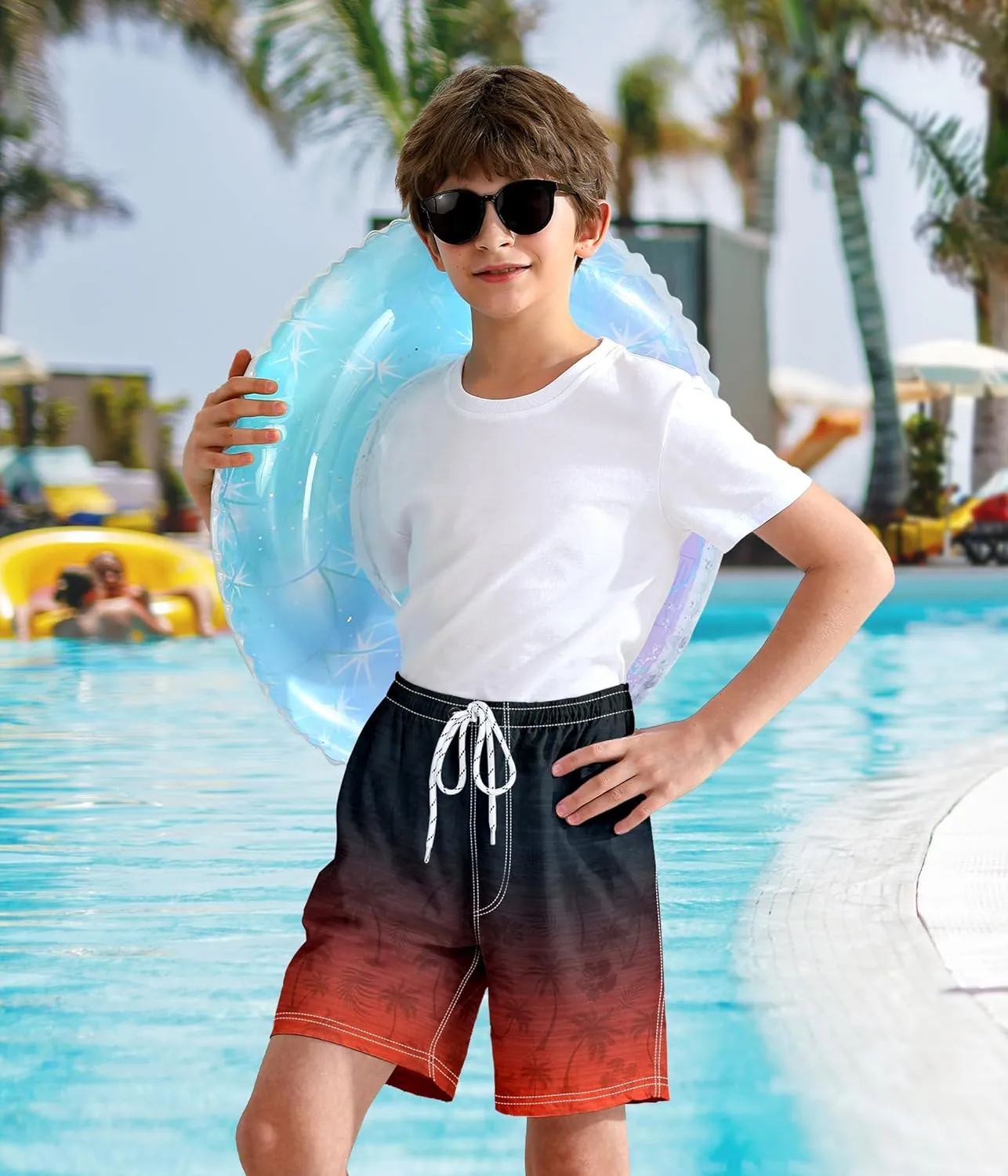 Boys Swim Trunks with Compression Liner Boys Quick Dry 2 in 1 Swim Shorts Summer Beach Shorts