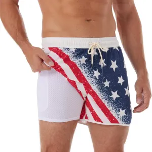 BRISIRA Mens Short Swim Trunks with Compression Liner Retro Vintage 8090s Bathing Suit Swim Board Shorts Swimwear Quick Dry
