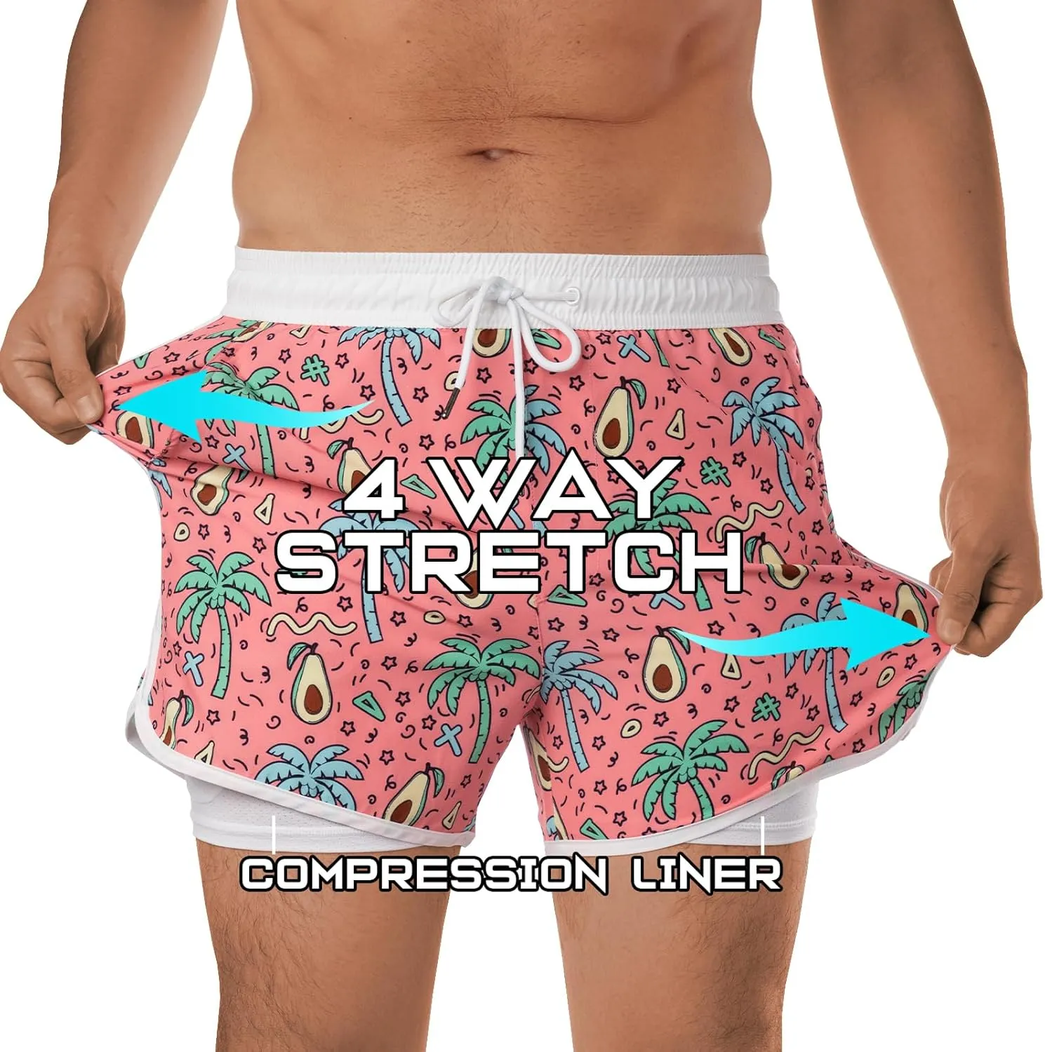 BRISIRA Mens Short Swim Trunks with Compression Liner Retro Vintage 8090s Bathing Suit Swim Board Shorts Swimwear Quick Dry