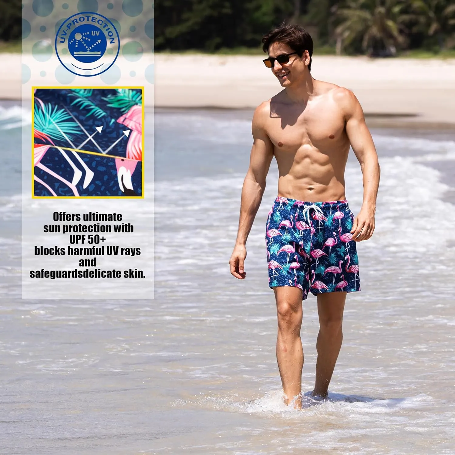 BRISIRA Mens Swim Trunks 5 Inch Compression Liner Beach Swim Shorts Bathing Suit Quick Dry Stretch Drawsting Waist Pockets
