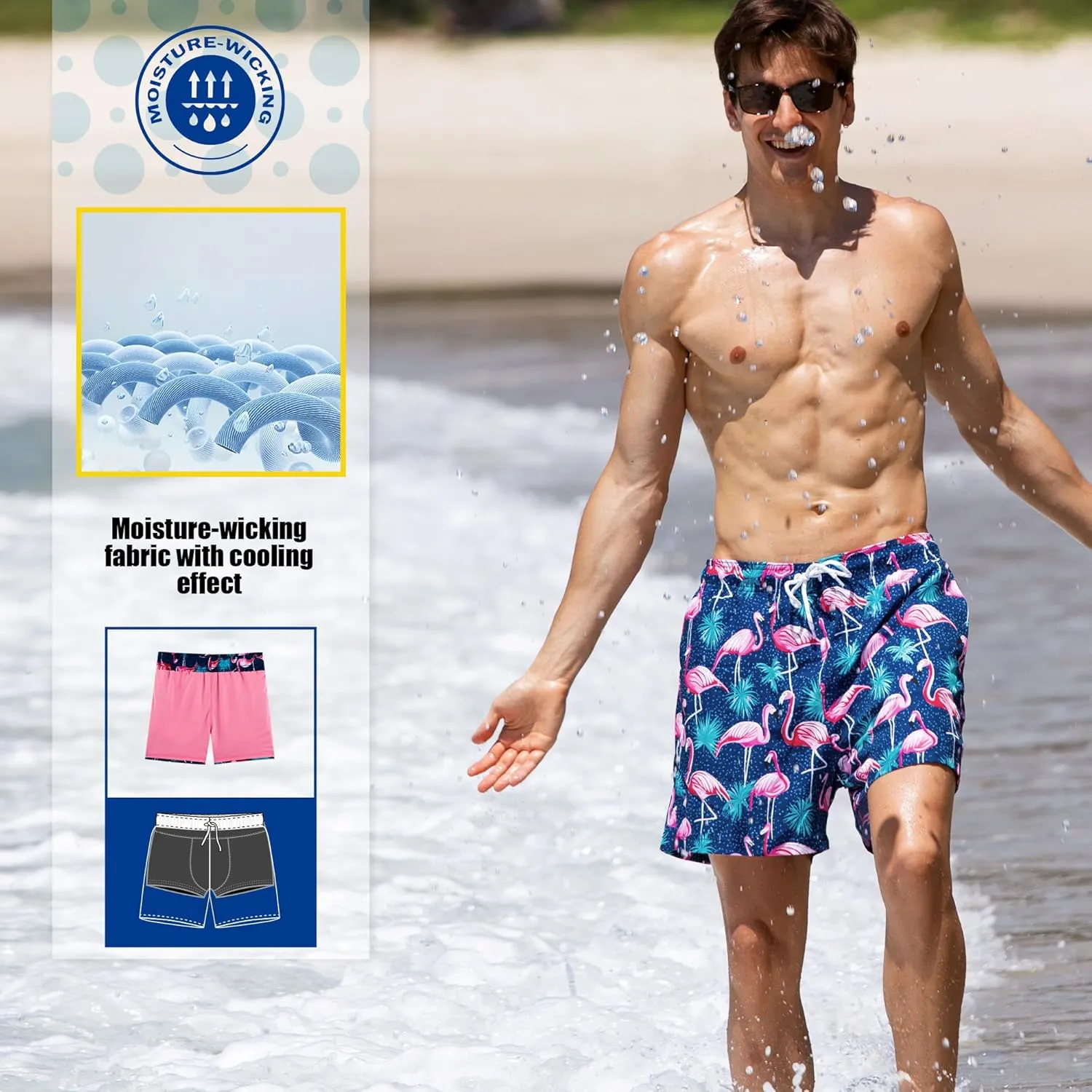 BRISIRA Mens Swim Trunks 5 Inch Compression Liner Beach Swim Shorts Bathing Suit Quick Dry Stretch Drawsting Waist Pockets