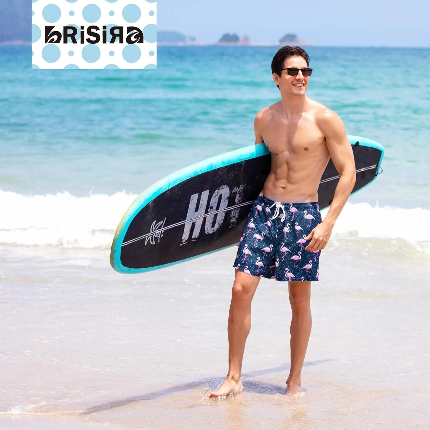 BRISIRA Mens Swim Trunks 5 Inch Compression Liner Beach Swim Shorts Bathing Suit Quick Dry Stretch Drawsting Waist Pockets