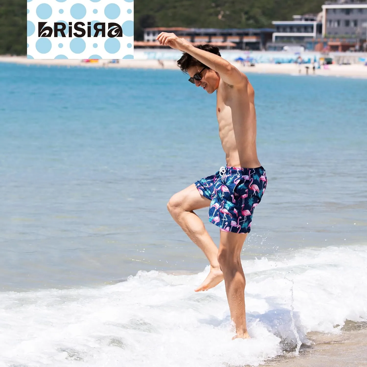 BRISIRA Mens Swim Trunks 5 Inch Compression Liner Beach Swim Shorts Bathing Suit Quick Dry Stretch Drawsting Waist Pockets
