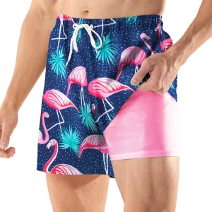BRISIRA Mens Swim Trunks 5 Inch Compression Liner Beach Swim Shorts Bathing Suit Quick Dry Stretch Drawsting Waist Pockets