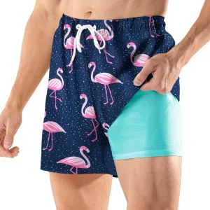 BRISIRA Mens Swim Trunks 5 Inch Compression Liner Beach Swim Shorts Bathing Suit Quick Dry Stretch Drawsting Waist Pockets