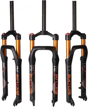 BUCKLOS 26 x 4.0 inch Fat Bike Tire Air Suspension Fork 120mm Travel, Spacing Hub 135mm 28.6mm Straight Tube Crown Lockout 9mm QR Ultralight Front Forks, fit Snow Beach Mountain Bike Black Gold