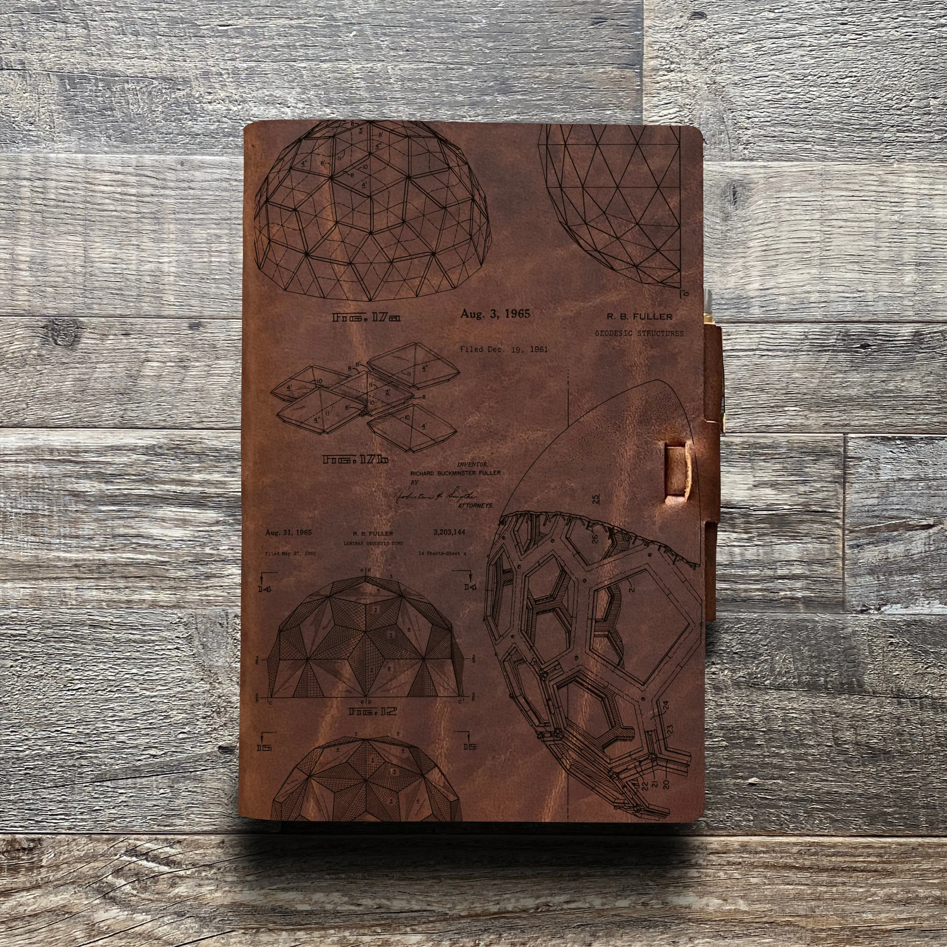 Bucky Ball - Geodesic - Pre-Engraved - Refillable Leather Journals