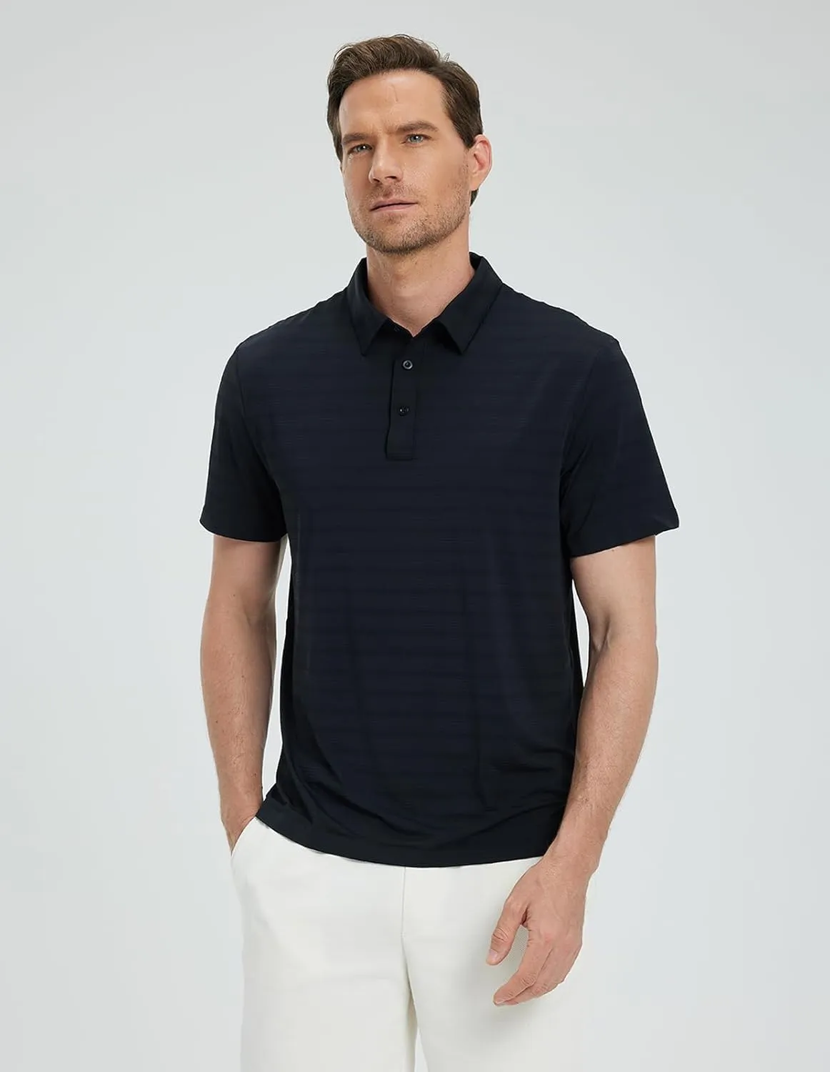 fit space Mens Performance Golf Polo, Cooling Tennis Shirts, Seamless Stretch, Quick-Dry Short Sleeve with IceSilk Tech