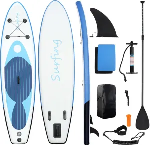 Inflatable Stand Up Paddle Board, Long 129.92" Camouflage Print Adult Paddleboard, Single Layer PVC Paddle Board with Carry Bag, Hand Pump, Retractable Propeller, Removable Fin Blue