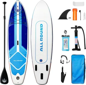 Inflatable Stand Up Paddle Board with SUP Accessories,10'6''33'' Lightweight & Wide Stable Design,Non-Slip EVA Comfort Deck for Paddle,Yoga,Fishing,Sunbathing,Blue Red and White