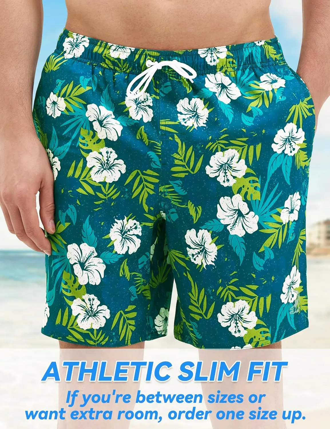 Mens Swim Trunks with Compression Liner 8 inch Quick-Dry Lightweight 2 in 1 Board Shorts 4-Way Stretch UPF 50 