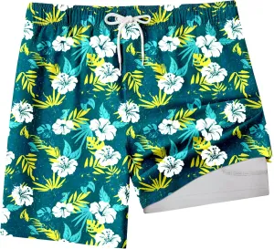 Mens Swim Trunks with Compression Liner 8 inch Quick-Dry Lightweight 2 in 1 Board Shorts 4-Way Stretch UPF 50 