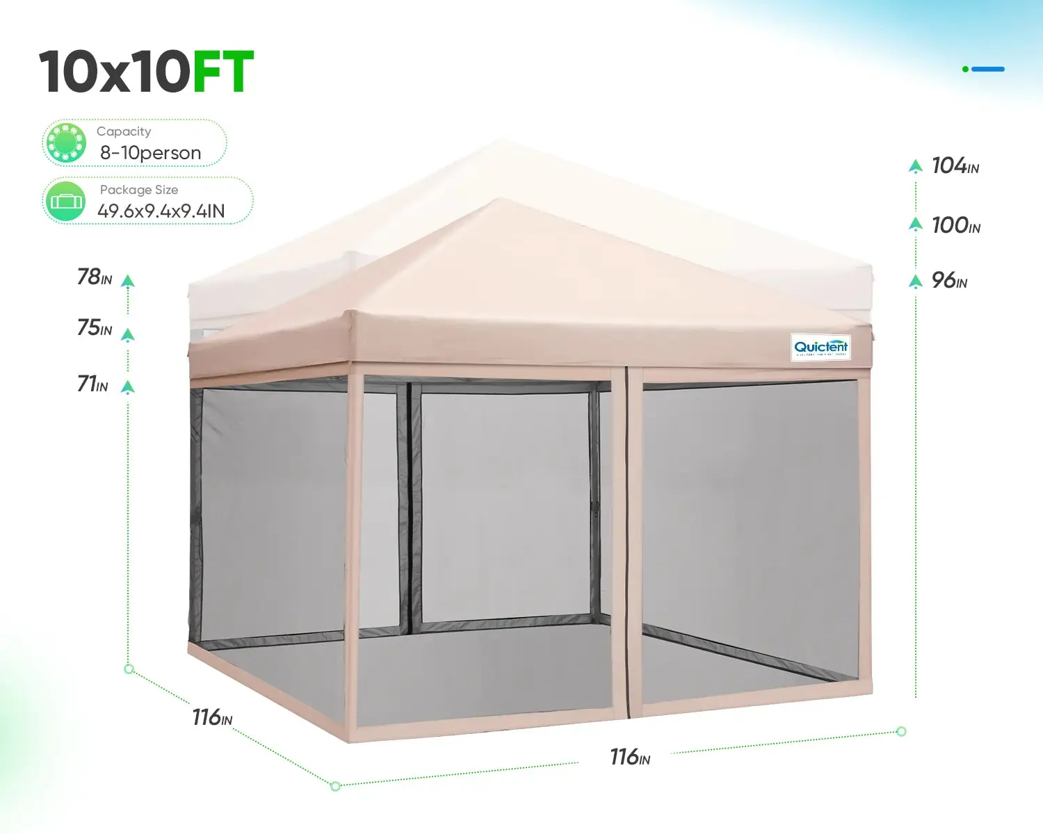 Quictent 6.6x6.6/8x8/10x10/10x20 Portable Pop Up Canopy with Netting