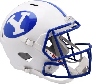 Riddell Speed BYU Cougars Helmet - White/Royal Blue for Football Fans - Full Size Replica for Men