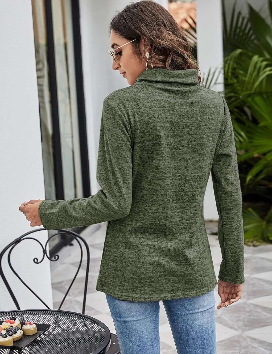 Romanstii Quarter Zip Sweatshirt for Women Fall Long Sleeve Cowl Neck Top 2024 Fashion Pullover with Pockets