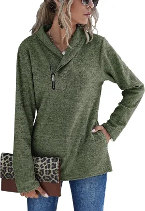 Romanstii Quarter Zip Sweatshirt for Women Fall Long Sleeve Cowl Neck Top 2024 Fashion Pullover with Pockets