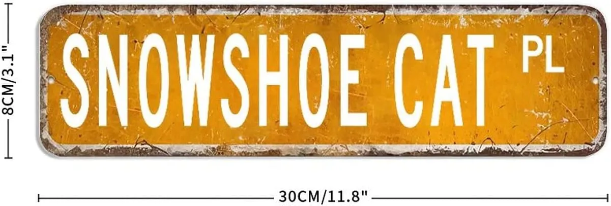 Snowshoe Cat Metal Plaque 3 x 12 Inch, Aluminum Metal Tin Sign for Cabin, Coffee Bar Decor Made in USA
