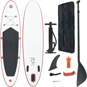 Stable and Durable Inflatable Stand Up Paddle Board Set, 141.7" x 31.9" x 3.9", Red and White, Single Adult Use