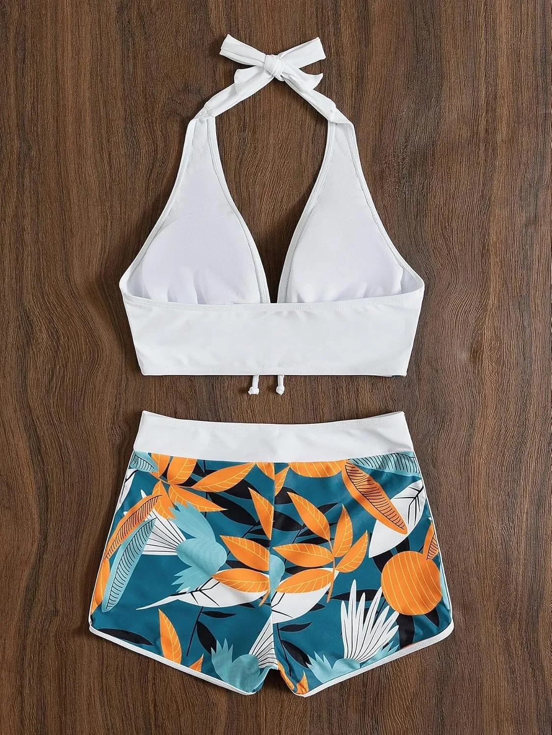 Women Two Piece Swimsuit Bathing Suits Floral Tropical High Waisted Beachwear Board Shorts Halter Tops